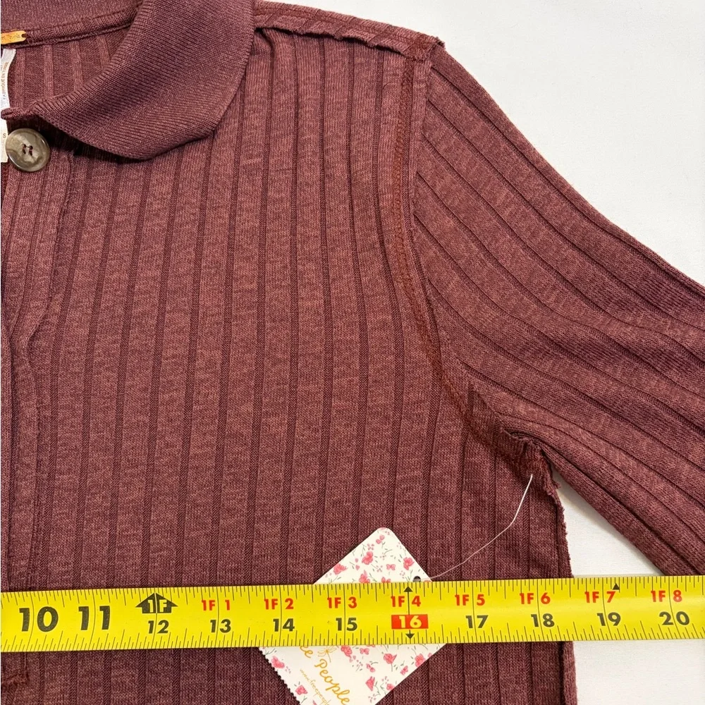 Free People Knit Top Heart Strings Short Sleeve Ribbed Shirt Mahogany Size Small - Picture 8 of 10